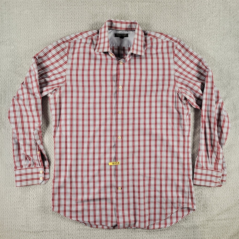 Banana Republic non iron slim fit red plaid long sleeve dress shirt size L
